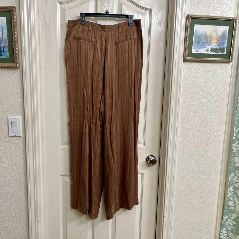 NWT TOPSHOP WIDE LEG STRIPED BOHO BROWN TROUSERS Size 12 - Picture 5 of 9